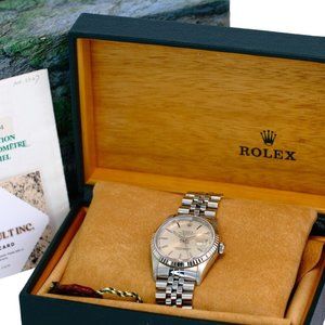 ROLEX MENS DATEJUST 16234 SILVER INDEX DIAL 18KW BEZEL 36MM WATCH BOX & PAPERS